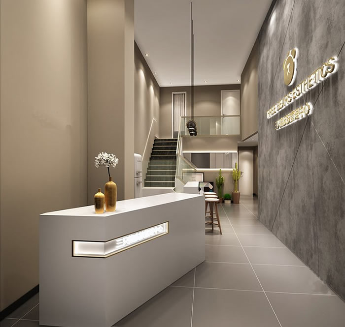 成都美容會所裝修設計前臺門面效果圖