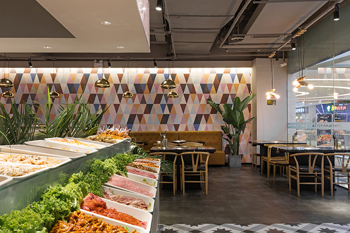 200平米自助烤肉店鋪，取餐區裝修效果